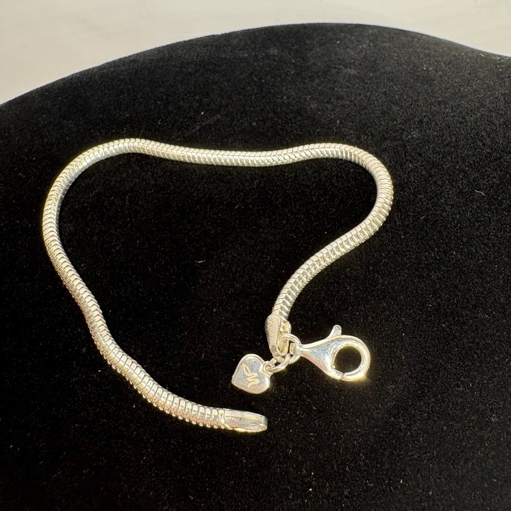 Pandora Snake Chain Bracelet 8 Silver MA Heart Charm Sterling Silver 925